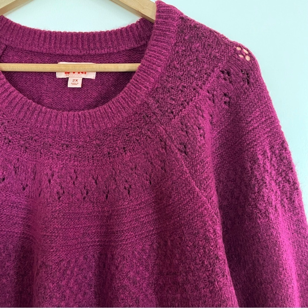 EVRI Purple Pointelle Crew Neck Long Sleeve Cozy Sweater Size 2X